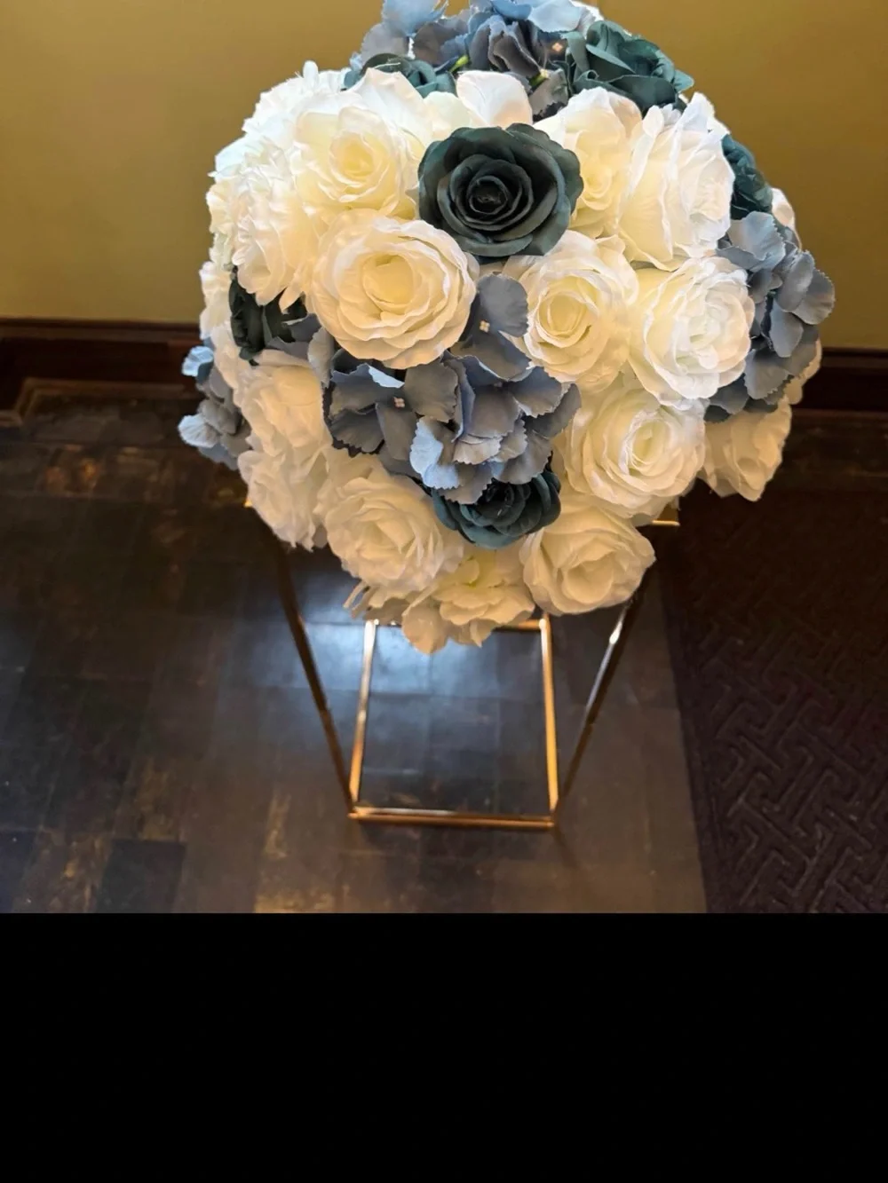Artificial Rose and Hydrangea Bouquet - White and Teal